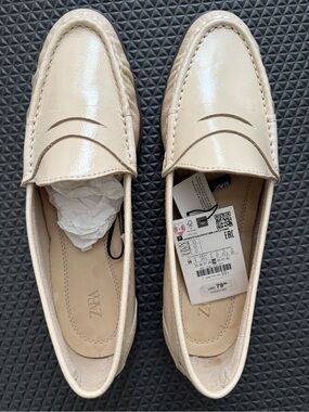 ZARA Patent Cream Penny Loafers